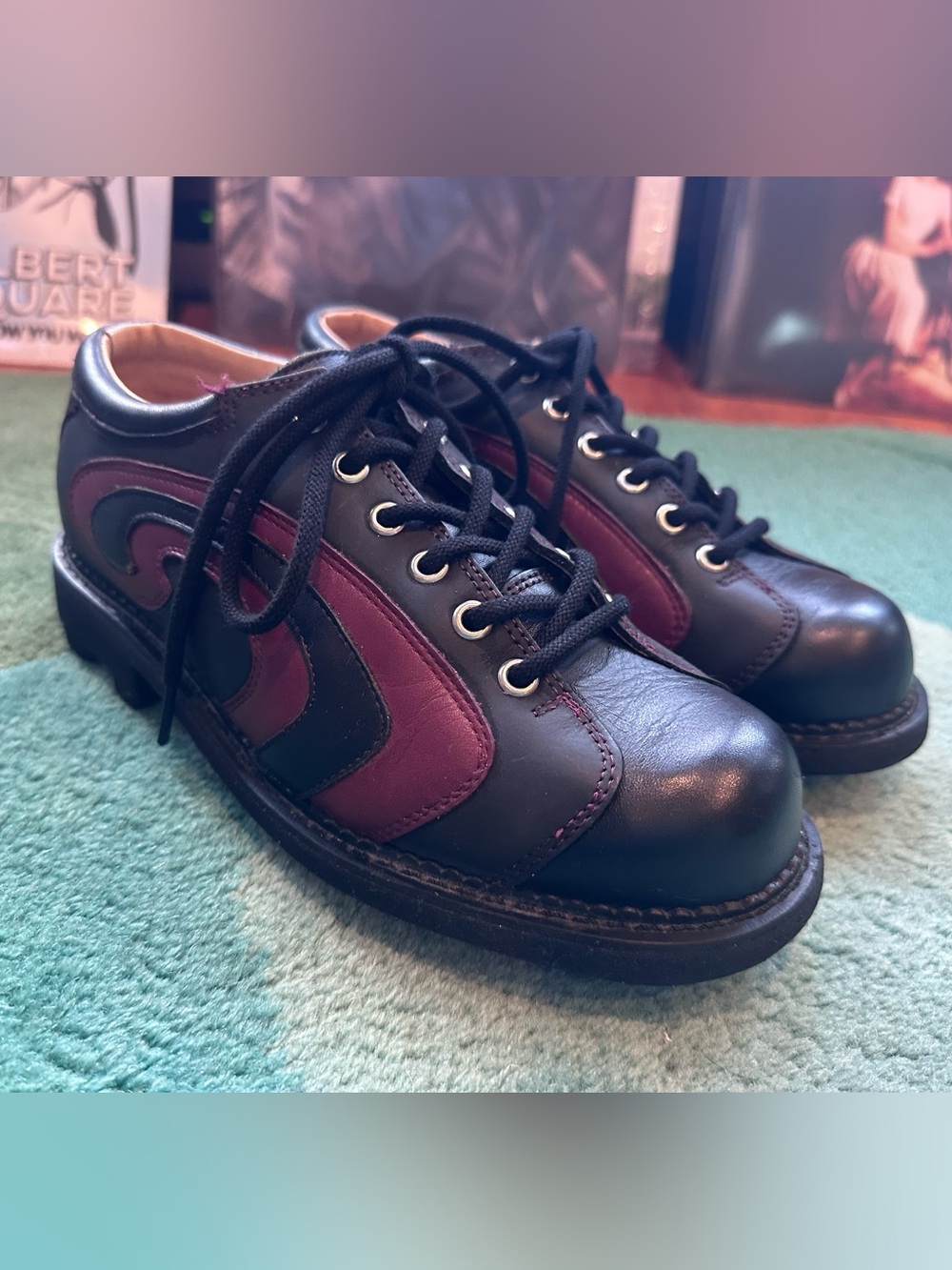 Fluevog VINTAGE EXCELLENT Angels Superswirl black/burgundy lace-up-shoe- US W7.5